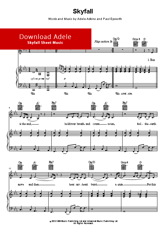 skyfall, sheet music, music notes, piano, download, how to play on piano, learn to play