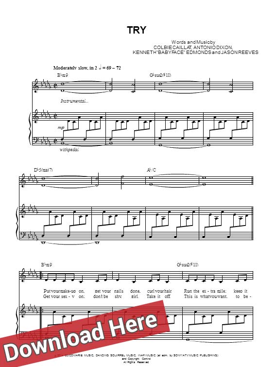 colbie caillat, try, sheet music, piano, notes, score, chords, download, review