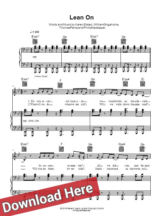 major lazer, lean on, sheet music, piano notes, score, chord, partition, for