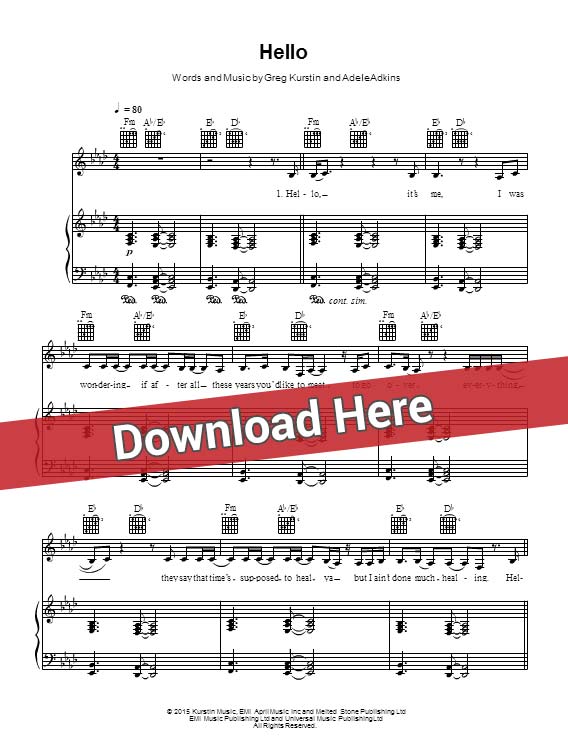 adele, hello, sheet music, piano notes, score, chords, download, how to play, learn, keyboard, noten, klavier, partition