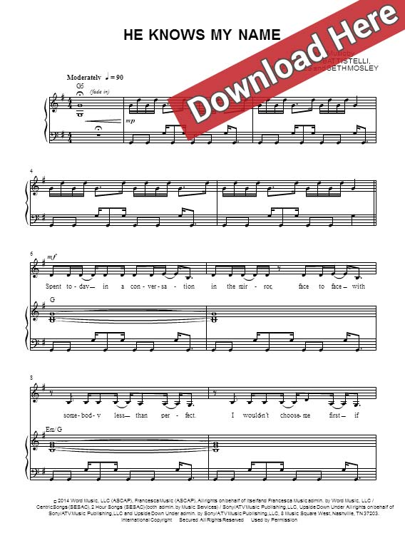 francesca battistelli, he knows my name, sheet music, piano notes, chords, keyboard, guitar, tabs, vocals, voice, download, pdf