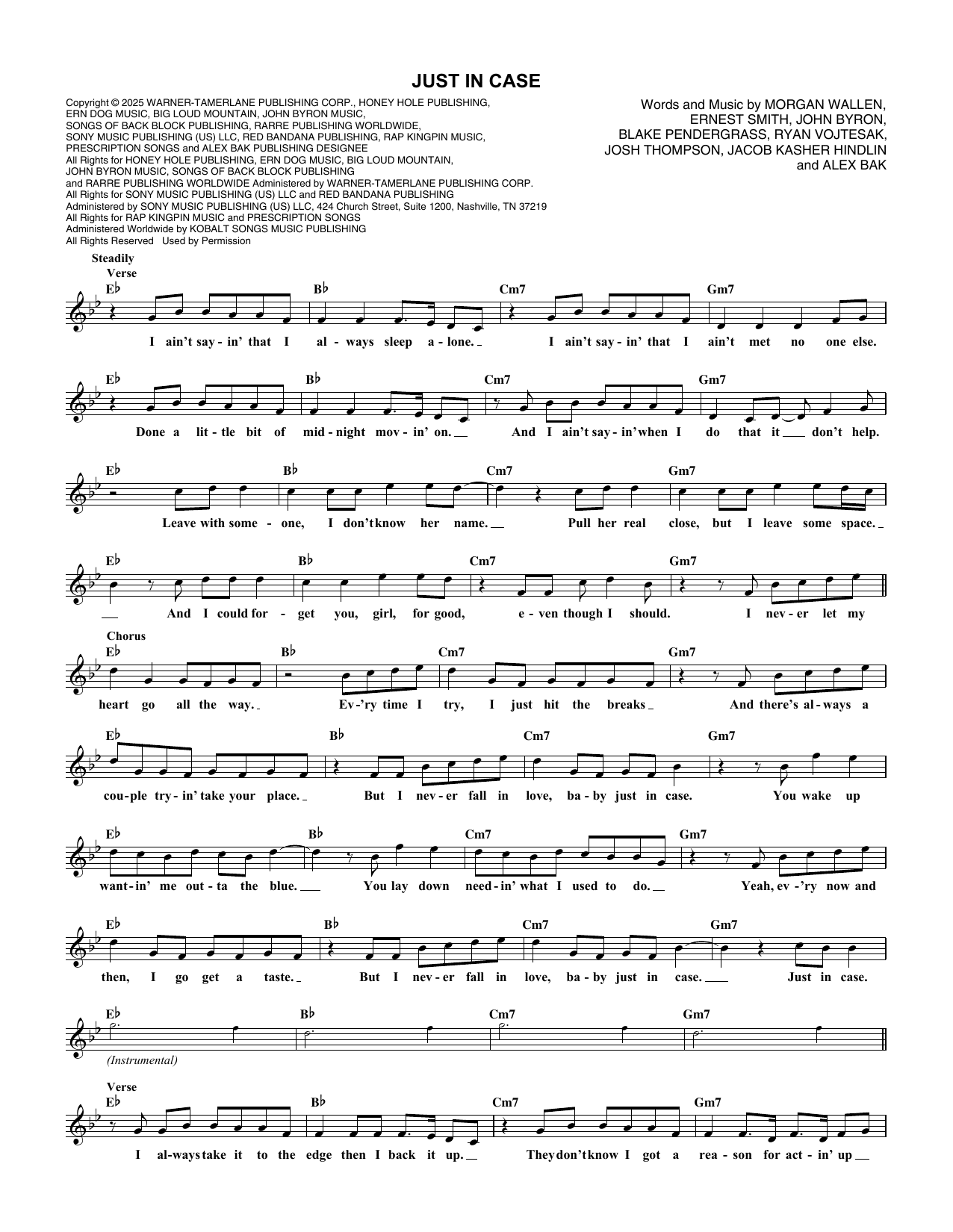 Download Morgan Wallen Just in Case sheet music for piano