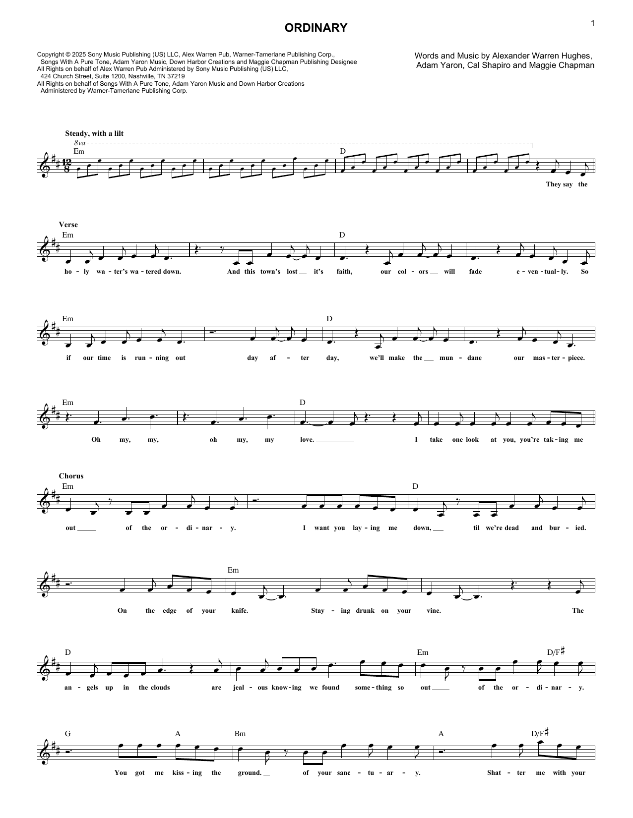 Ordinary Sheet Music by Alex Warren