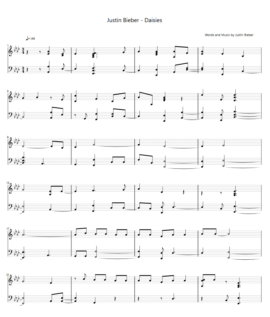 Justin Bieber Daisies Piano Sheet Music Sample